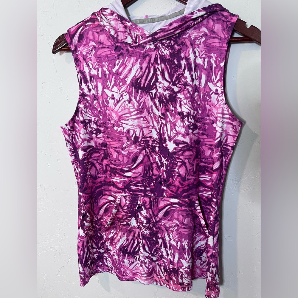Reel Legends Pink and Purple Tank Top with Hood and Cutout‎ on Back Small